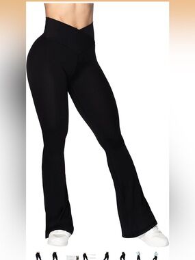 Tinsel Black High-Waist Flared Yoga Pants with Crossover Waistband